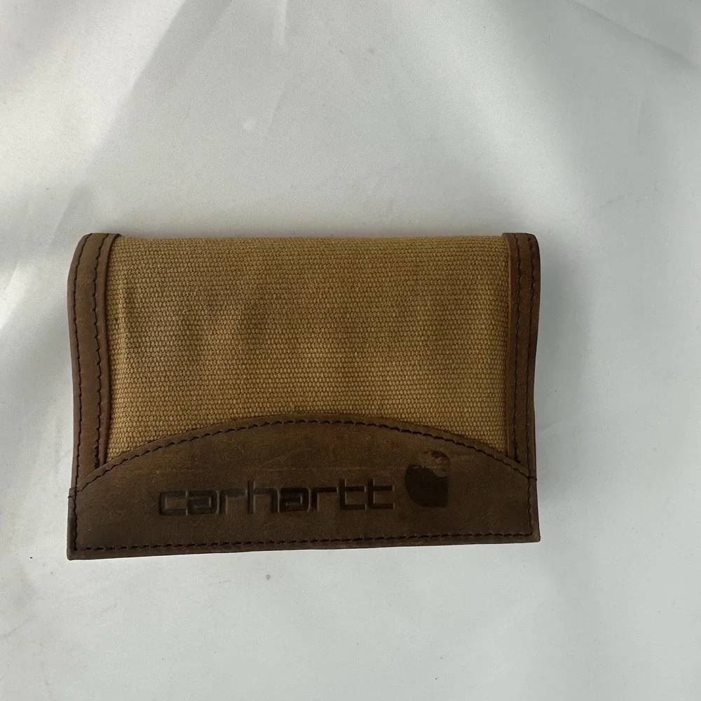 Carhartt Nylon Duck Trifold Wallet Heavy Duty Hook & Loop Closure Brown Canvas